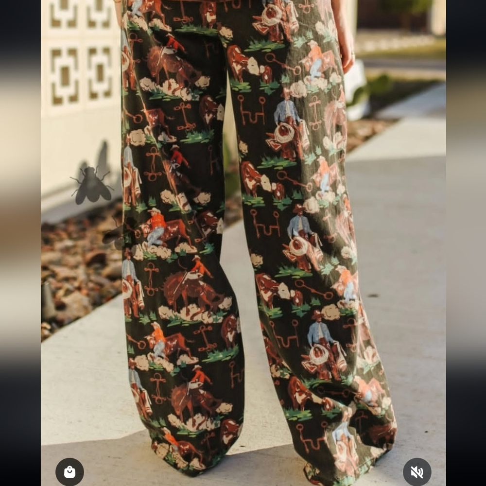 2 Fly Co. NWT Tres Rios Pants Cowboy Horse Western Printed Wide Pants Size XL